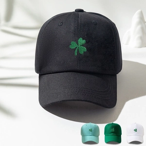 Unisex Cotton Baseball Cap Embroidered Shamrock Clover Pattern Adjustable Casual Sunshade Outdoor Hat