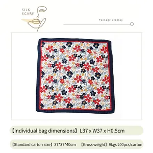 Elegant floral silk scarf for women featuring red blue yellow patterns and a navy border