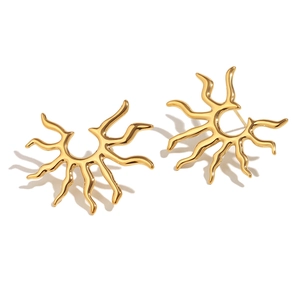 Polished 18K gold-plated stainless steel sunburst earrings on a white background