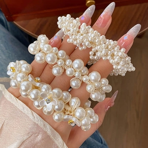 Elegant Imitation Artificial Pearl Hair Ties For Women Flower Crystal Elastic Hair Bands Bracelet Dual Use Floral Headwear Accessory