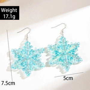 Iridescent blue snowflake resin earrings for women, 7.5cm length holiday accessories