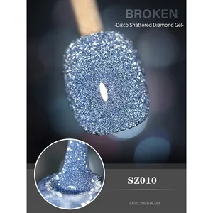 Macro shot of dark blue glitter nail gel SZ010 with high-density sparkling diamond powder