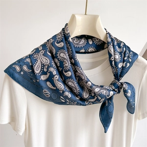 Paisley Print Square Scarf Imitation Satin Feel Sun Protection Lightweight Neck Head Scarf For Women Office Elegance