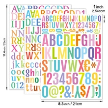 Detail of 1-inch waterproof vinyl letter and number stickers with dimension markings