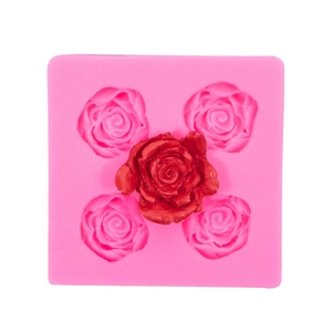 Silicone rose flower mold for fondant cake decoration with four-hole floral design