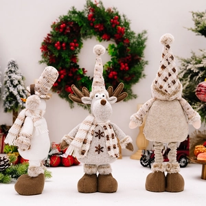 Set of 3 telescopic Christmas plush figurines featuring snowman, reindeer, and elf characters