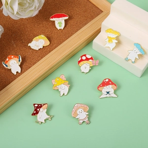 Set kreativer Emaille-Anstecknadeln mit anthropomorphen Skaten- und Lesepilz-Designs