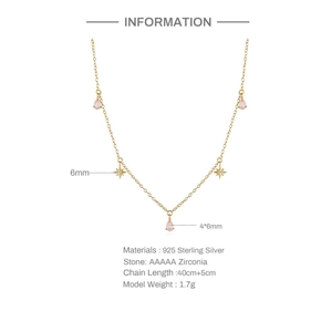 Detail view of S925 silver star and teardrop charms with zirconia measurements and specs