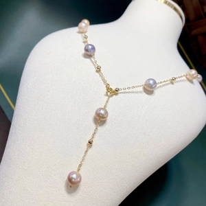 Elegant Multicolor Freshwater Pearl Necklace For Women Titanium Steel Gold Filled Adjustable Y Shaped Choker Fashion Jewelry