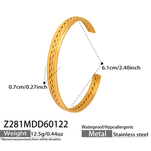 Detailed dimension guide for PVD gold-plated stainless steel woven bangle bracelet