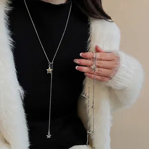 Star Pendant Necklace Copper Long Sweater Chain Y-Shape Tassel Minimalist Elegant Jewelry For Women