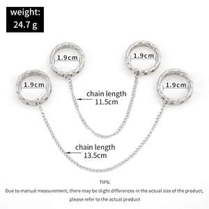 Detail view of silver punk chain ring set with exact size and weight dimensions