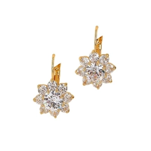Elegant gold flower earrings with sparkling zircons in a sunflower design