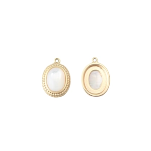Oval 18k gold plated pendant with white mother of pearl inlay for DIY jewelry