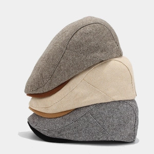 Retro Herringbone Ivy Cap British Style Wool Blend Adjustable Vintage Flat Cap For Men Women Casual Autumn Winter Hat