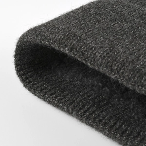 Thick knit winter beanie with warm fleece lining in dark grey for outdoor protection