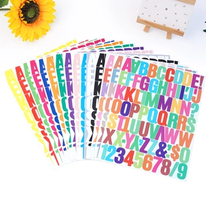 Detail of colorful 1.5-inch vinyl alphabet and number stickers for DIY crafts and decor