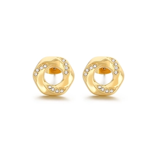 Elegant 18K gold-plated stainless steel twisted hoop earrings with sparkling zircon accents