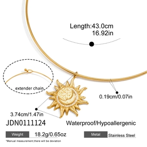 Detailed dimension guide for gold stainless steel sun and moon pendant necklace set