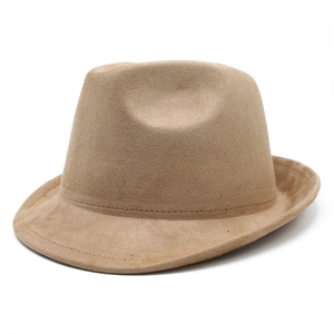 Chapeau fedora classique en daim kaki avec calotte pincée et bord relevé pour hommes