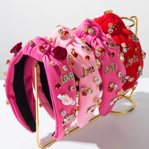 Cerchietto Annodato con Cuore di Strass di San Valentino Fascia per Capelli in Tessuto Imbottita Accessorio per Capelli Donna