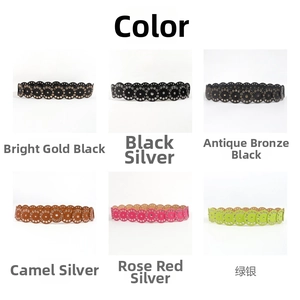 Detailed grid view of wide studded waist belts available in six trendy color variants