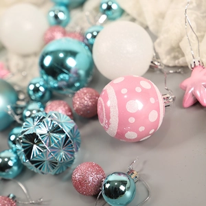 Pink blue and white Christmas tree ornament set with glitter matte and star pendants