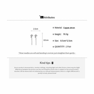 Detailed product specifications for silver flower tassel earrings with precise dimensions