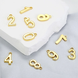Polished Arabic Number Pendants 18K Gold Plated Brass Charms For DIY Jewelry Making Necklaces Bracelets Numbers 0-9