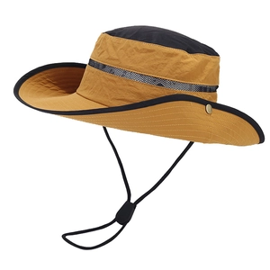 Chapeau de soleil extérieur jaune et noir à séchage rapide avec maille et mentonnière