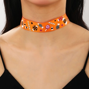 Ras du cou Halloween orange avec imprimé bonbons colorés sur ruban pour femme