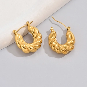 Mode Edelstahl Verdrehte U-Förmige Creolen Für Damen 18K Vergoldet Minimalistische Strukturierte Geometrische Schmuck Ohrringe