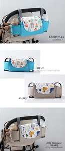 Universal stroller organizer bag with Christmas and dinosaur prints for bottles