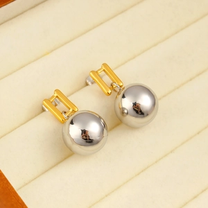 Modern Two-Tone Stainless Steel Geometric Square Loop Round Ball Drop Earrings For Women Minimalist Dangle Earrings Jewelry Gift