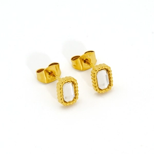 Minimalistische quadratische Goldohrringe mit weißem Zirkon, Set aus Edelstahl-Schmuck