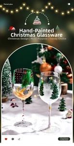 Macro view of hand-painted Christmas tree glass with snow frost texture and festive art