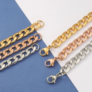 Unisex stainless steel Cuban link bracelets in gold, rose gold and silver finishes
