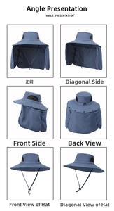 Outdoor sun hat with neck flap and mesh vents shown from multiple detailed angles