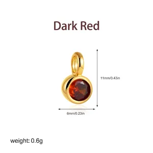 Detail view of 18K gold bezel-set dark red gemstone pendant with dimensions and weight