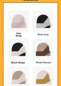 Detailed grid of dual-tone chunky knit beanies in various mixed color combinations