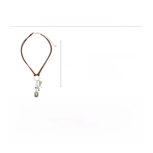 Detailed size and material diagram for cowgirl necklace with cactus and boot charms