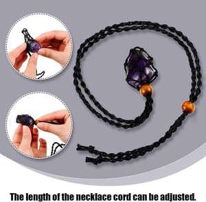 Detail showing the adjustable length mechanism of the woven crystal stone necklace cord