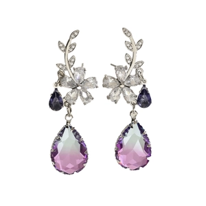 Elegant floral drop earrings with gradient pear-cut stones and cubic zirconia accents