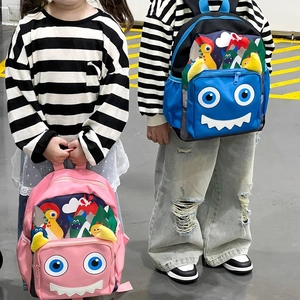 Cartoon Monster Kids Backpack 3D Horns Oxford Cloth Lightweight School Bag For Toddler Kindergarten Boys Girls