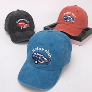 Kids Baseball Cap Washed Cotton Retro Car Embroidery Sun Protection Adjustable Hat For Boys Girls Motor Club