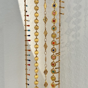 18k gold plated stainless steel waist chains with colorful enamel tassels and retro charms