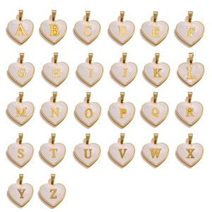 Stainless Steel Initial Letter Pendant Heart Shape Mother Of Artificial Pearl White Shell Alphabet Charm For DIY Jewelry Making