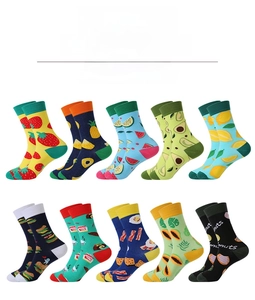 Detailed set of 10 cotton crew socks with fruit and food patterns and ribbed cuffs
