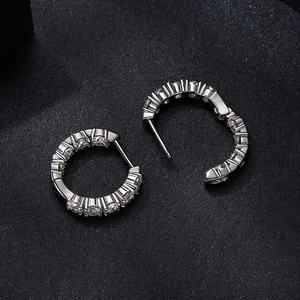 Classic S925 sterling silver hoop earrings with shimmering moissanite stones