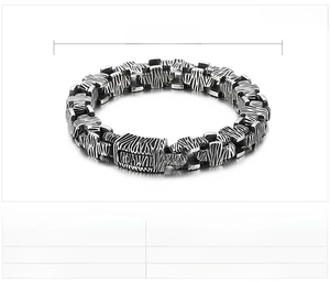 Detailed spec sheet for men's stainless steel cross bracelet with rhinestones and dimensions